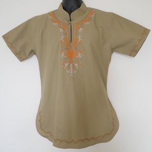Men’s African Embroidered Shirt/Dashiki - Tan